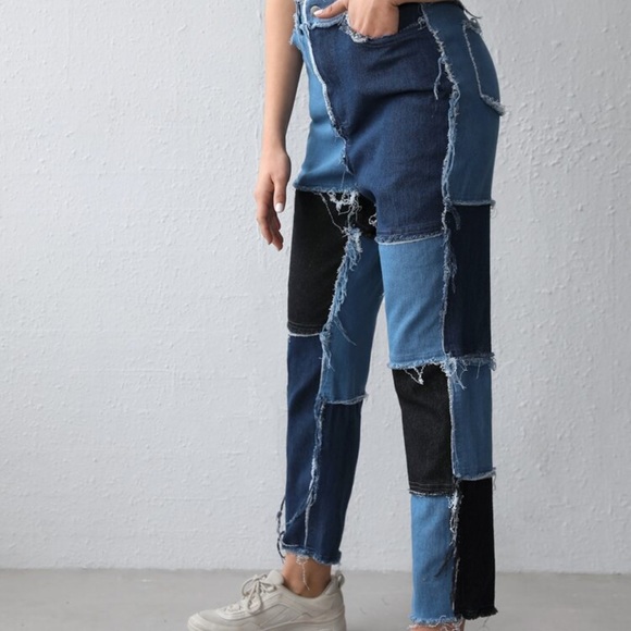 FabulouslyFitted Boutique | 2 Piece Denim Patchwork Distressed Set - Picture 4 of 7